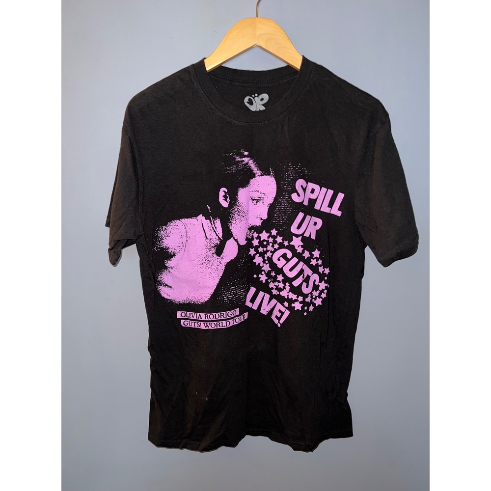 Olivia Rodrigo GUTS World Tour 2024 Spill Ur Guts Live Black Pink Tee Shirt M